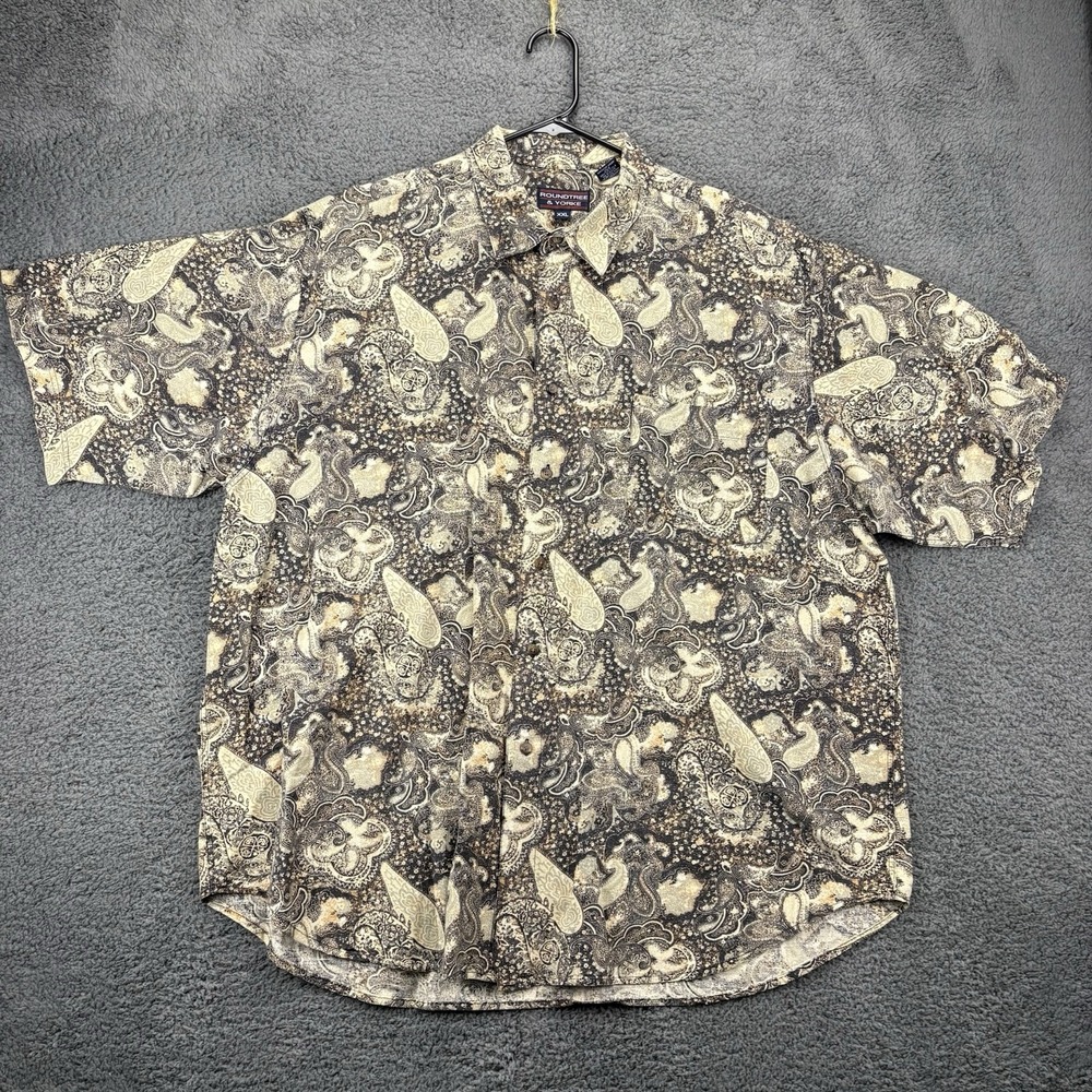 Roundtree Yorke Shirt Men XXL Linen Cotton Wacky Paisley Psychedelic